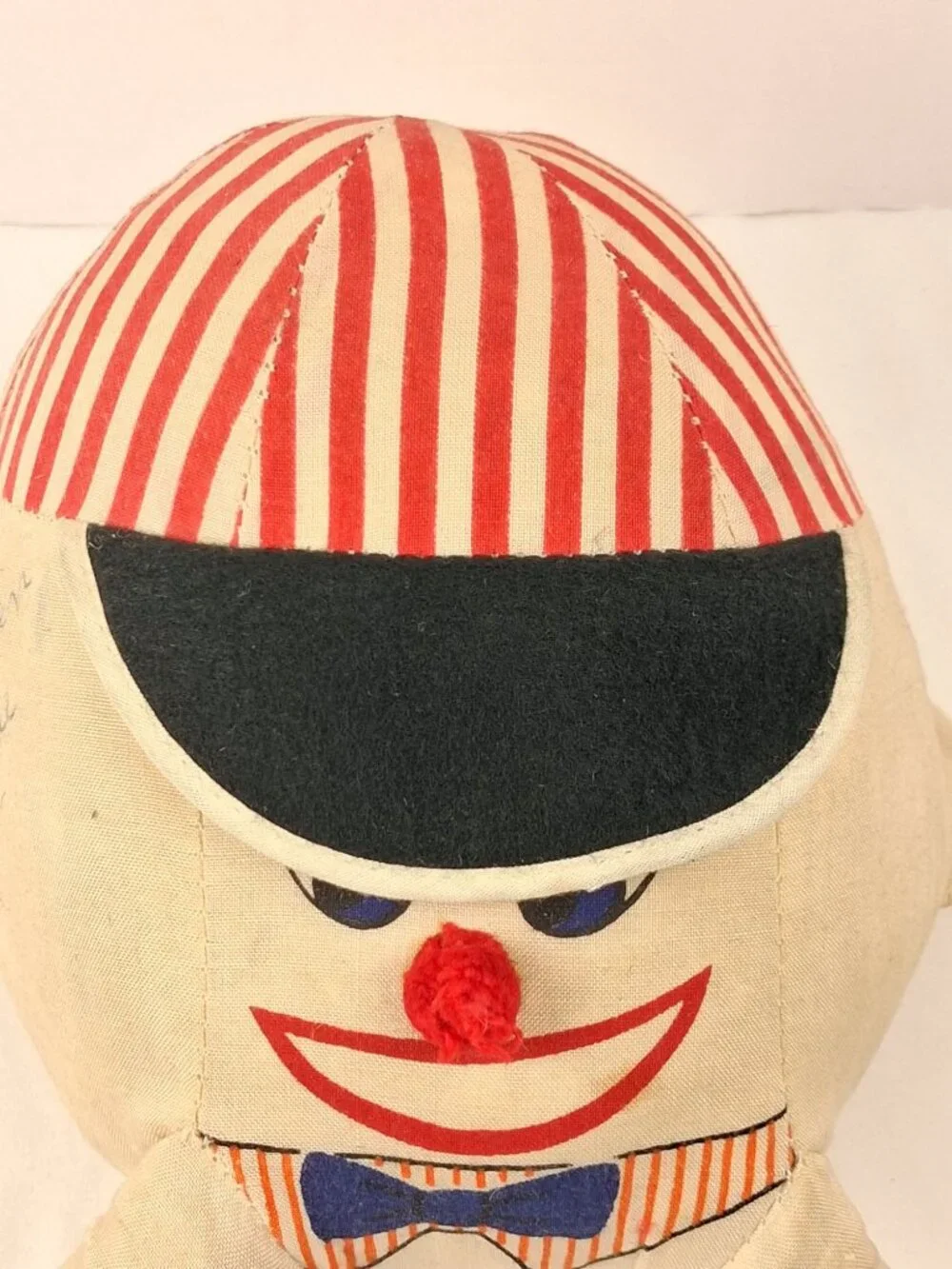 VTG Humpty Dumpty Cloth Doll W/ Red Striped Hat & Bow Tie 1940s Handmade Figure - Picture 3 of 15